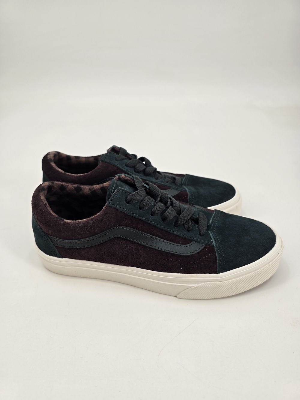 Vans Old Skool Pig Suede Low-Top Plaid Scarab Green Brown Size 4.5 NWOB